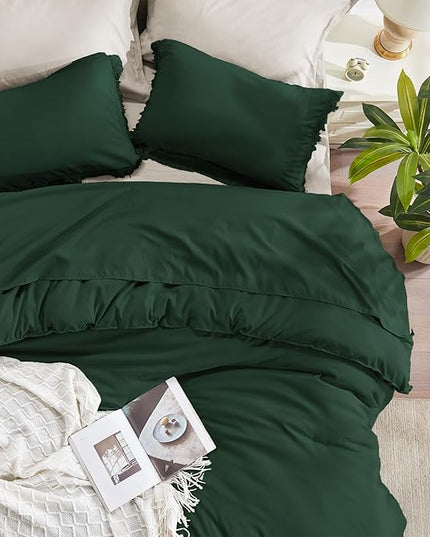 Andency Dark Emerald Green Comforter Set California King, Cal King Boho Lightweight Bedding Comforter Sets, 3 Pieces Oversized All Season Soft Tassel Bed Set (104x96In Comforter & 2 Pillowcases) - LeafyLoom