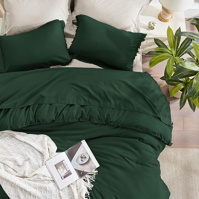 Andency Dark Emerald Green Comforter Set California King, Cal King Boho Lightweight Bedding Comforter Sets, 3 Pieces Oversized All Season Soft Tassel Bed Set (104x96In Comforter & 2 Pillowcases) - LeafyLoom