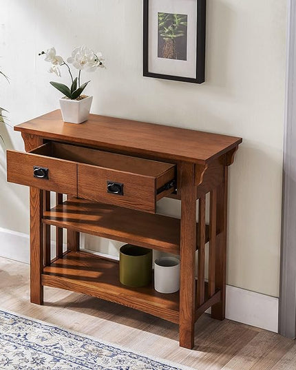Leick Home 8261 Mission Impeccable Wood Bookcase with Drawers in Medium Oak - LeafyLoom