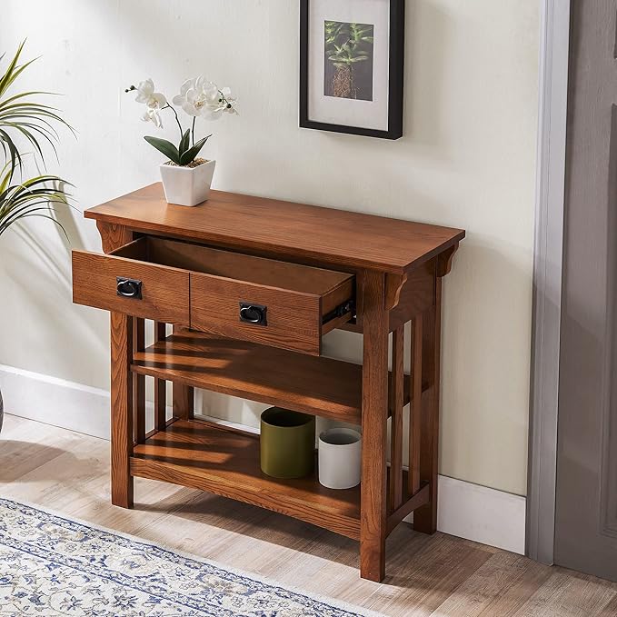 Leick Home 8261 Mission Impeccable Wood Bookcase with Drawers in Medium Oak - LeafyLoom