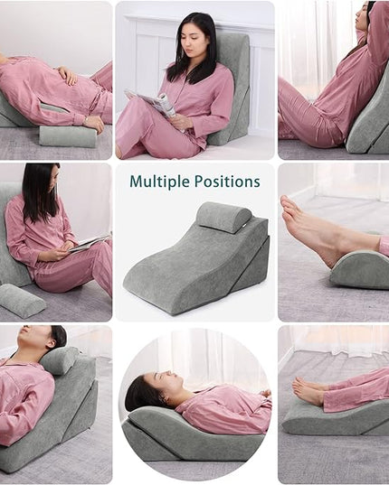 baibu 20 in Bed Wedge Pillow Set Foam | Adjustable Pillows for Back, Leg and Knee Pain Relief | Post Surgery Ortho Pillow – Anti Snoring, Heartburn, Acid Reflux & GRED (Gray) - LeafyLoom