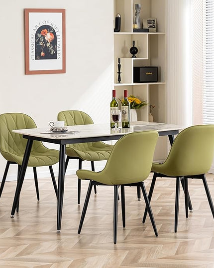 YOUNIKE Dining Chairs Set of 2, Grass Green Comfy Padded Kitchen Chairs, Armless Modern Faux Leather Upholstered Dining Room Chairs, Elegant Dinning Chairs Side Chairs, Loads up to 300LBS - LeafyLoom