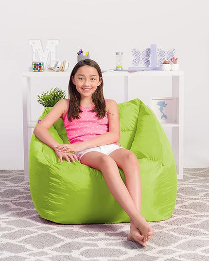 Posh Creations Structured Comfy Seat for Playrooms and Bedrooms, Large Bean Bag Chair, Coronado Chair, Lime - LeafyLoom