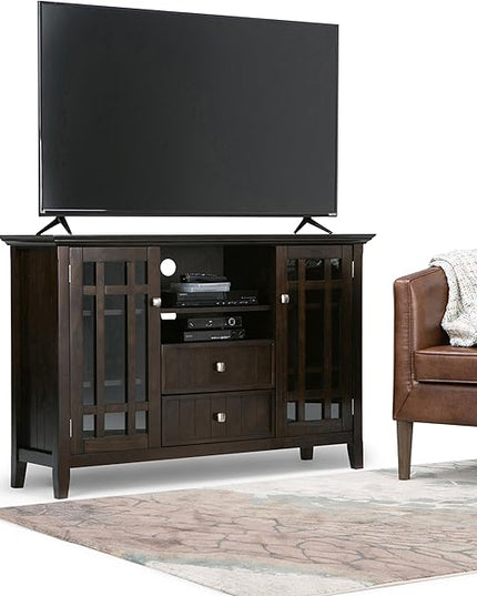SIMPLIHOME Bedford SOLID WOOD 53 Inch Wide Transitional TV Media Stand in Dark Tobacco Brown for TVs up to 60 Inches, For the Living Room and Entertainment Center - LeafyLoom