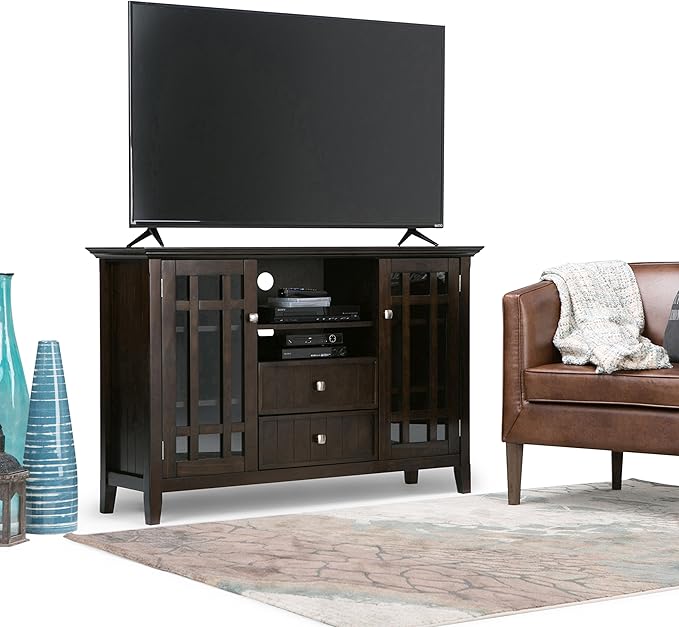 SIMPLIHOME Bedford SOLID WOOD 53 Inch Wide Transitional TV Media Stand in Dark Tobacco Brown for TVs up to 60 Inches, For the Living Room and Entertainment Center - LeafyLoom