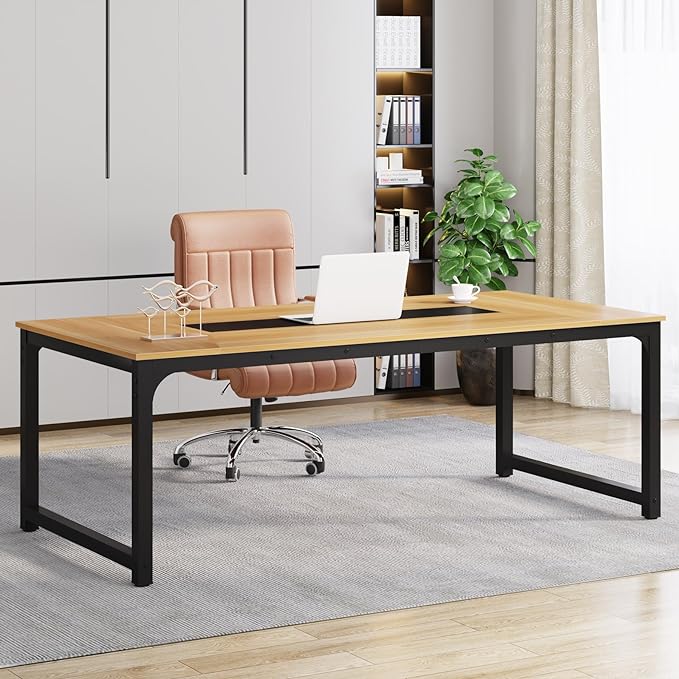 Tribesigns Modern Computer Desk, 78.7 x 39.4 inch X Large Executive Office Desk Computer Table Study Writing Desk Workstation for Home Office, Walnut/Black - LeafyLoom
