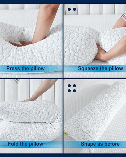 QUTOOL® Cooling Body Pillows for Adults, Shredded Memory Foam Full Body Pillow for Side Sleeper, Long Body Pillow for Pregnant/Neck/Back/Leg, Large Pillow for Bed with Cooling Pillow Cover - LeafyLoom