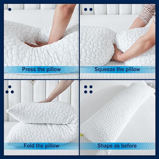 QUTOOL® Cooling Body Pillows for Adults, Shredded Memory Foam Full Body Pillow for Side Sleeper, Long Body Pillow for Pregnant/Neck/Back/Leg, Large Pillow for Bed with Cooling Pillow Cover - LeafyLoom