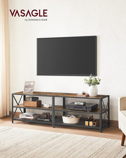 VASAGLE TV Stand, TV Console for TVs Up to 70 Inches, TV Table, 63 Inches Width, TV Cabinet with Storage Shelves, Steel Frame, for Living Room, Bedroom, Rustic Brown and Black ULTV095B01 - LeafyLoom