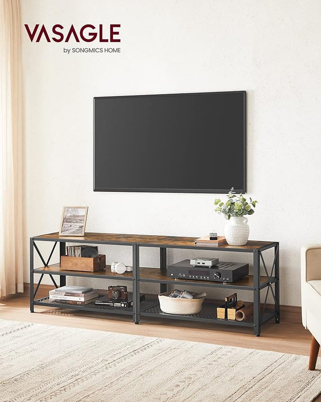 VASAGLE TV Stand, TV Console for TVs Up to 70 Inches, TV Table, 63 Inches Width, TV Cabinet with Storage Shelves, Steel Frame, for Living Room, Bedroom, Rustic Brown and Black ULTV095B01 - LeafyLoom