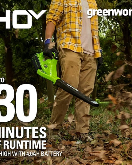 Greenworks 40V (150 MPH / 130 CFM) Cordless Leaf Blower, 4.0Ah Battery and Charger Included - LeafyLoom