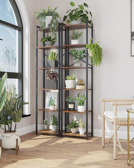 YMYNY Bookshelf, 6-Tier Ladder Shelf Organizer, Narrow Shelving Unit, Corner Storage Racks, Large Capacity Bookcase, for Home Office Living Room Balcony Bathroom, Metal Frame,HBC001H - LeafyLoom