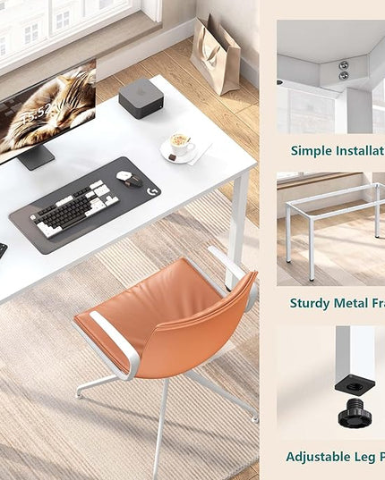 Computer Desk,55.1 inches Office Desk & Workstations for Home Office, Gaming Desk Computer Table,Modern Simple Style Laptop Table, White - LeafyLoom