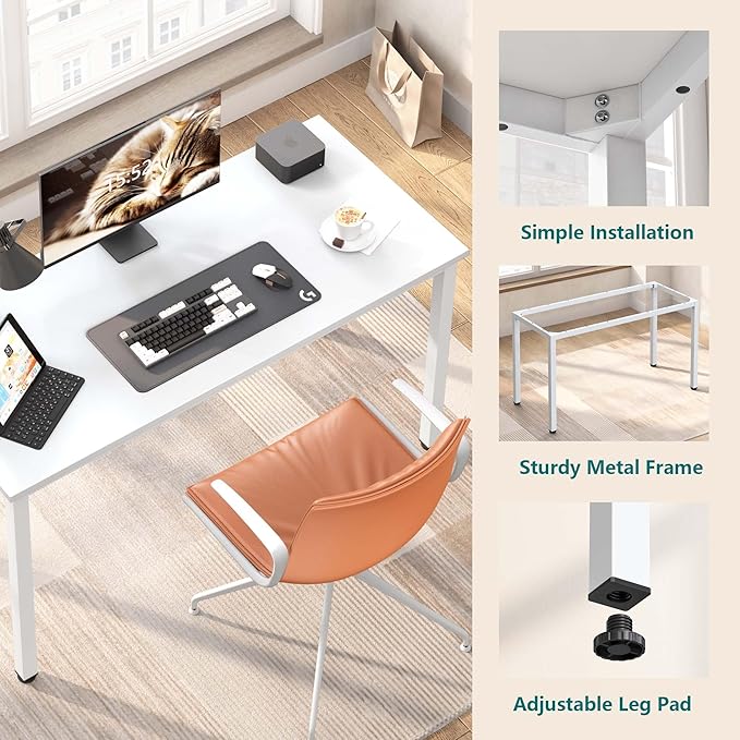 Computer Desk,55.1 inches Office Desk & Workstations for Home Office, Gaming Desk Computer Table,Modern Simple Style Laptop Table, White - LeafyLoom