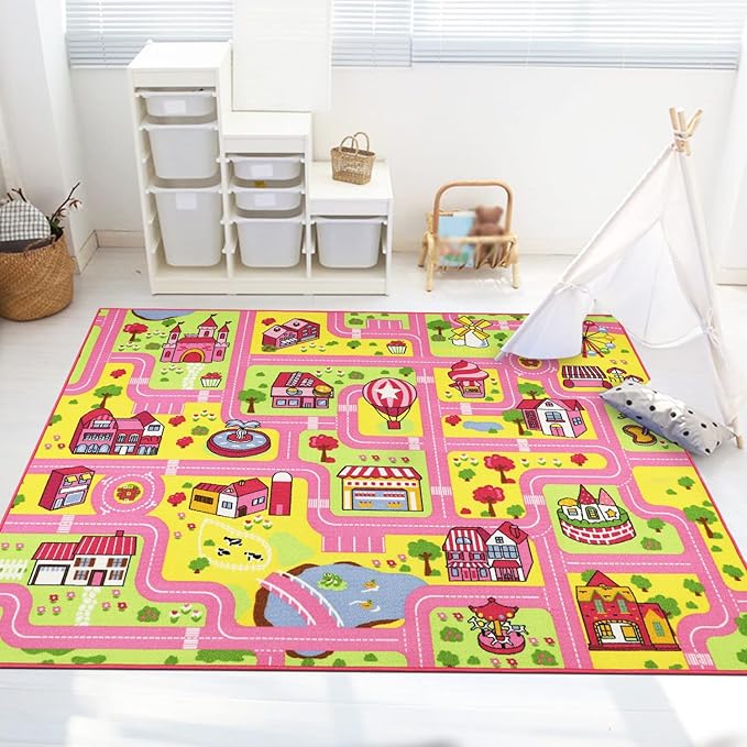 Capslpad Kids Play Rug 6.6x5.0 ft Large Size Kids Rug for Playroom Non Slip Washable Kids Car Road Rug Educational Learning Area Rug Children Play Carpet for Bedroom,Classroom,Nursery Room Decor - LeafyLoom