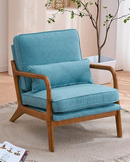 Bonnlo Teal Accent Chairs Set of 2, Upholstered Mid Century Modern Lounge Chairs Reading Chairs Side Sitting Chair Solid Wood Farmhouse Armchairs for Living Room, Bedroom, Guest Room - LeafyLoom