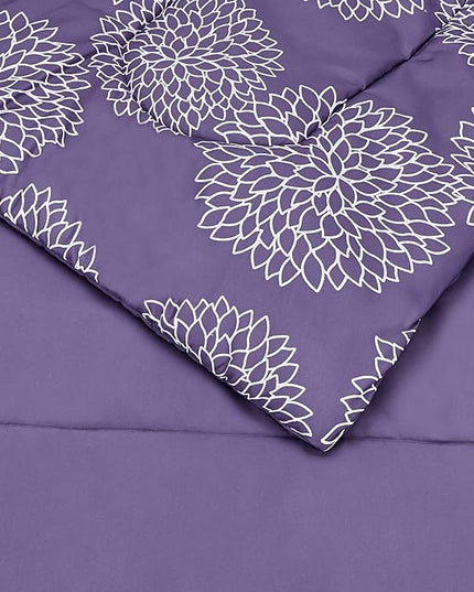 Amazon Basics Lightweight Microfiber Bed-in-a-Bag Comforter 5-Piece Bedding Set, Twin/Twin XL, Purple Floral - LeafyLoom