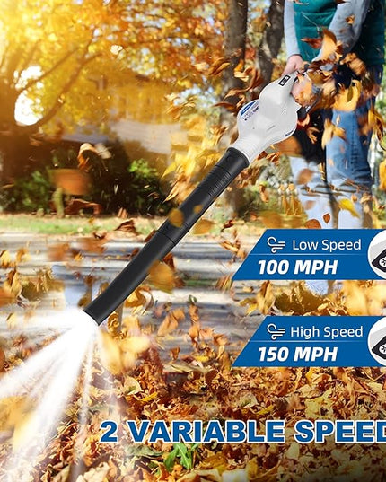 Cordless Leaf Blower 150MPH, Handheld Electric Leaf Blower with 4.0Ah Battery and Charger, 2 Speed Modes, 20V Battery Operated Leaf Blowers for Lawn Care, Patio, Blowing Leaves and Snow - LeafyLoom