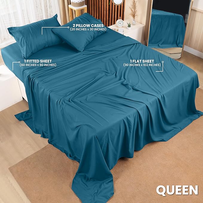 Utopia Bedding Queen Bed Sheets Set - 4 Piece Bedding - Brushed Microfiber - Shrinkage and Fade Resistant - Easy Care (Queen, Denim Blue) - LeafyLoom