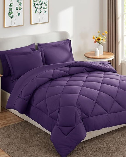 CozyLux Queen Comforter Set with Sheets 7 Pieces Bed in a Bag Purple All Season Bedding Sets with Comforter, Pillow Shams, Flat Sheet, Fitted Sheet and Pillowcases - LeafyLoom