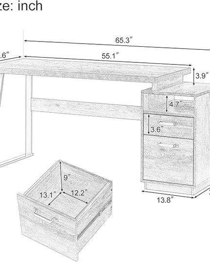 NicBex Laik-DW-00004-DX Desks, 65.3" W x 23.6" D x 30" H, Brown - LeafyLoom