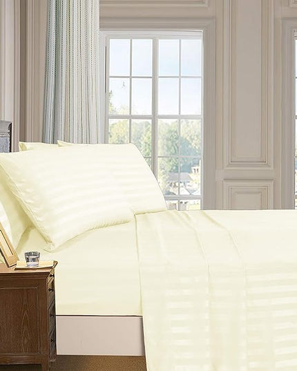 Elegant Comfort Best, Softest, Coziest 6-Piece Sheet Sets! - 1500 Premier Hotel Quality Luxurious Wrinkle Resistant 6-Piece DAMASK STRIPE Bed Sheet Set, California King Ivory - LeafyLoom