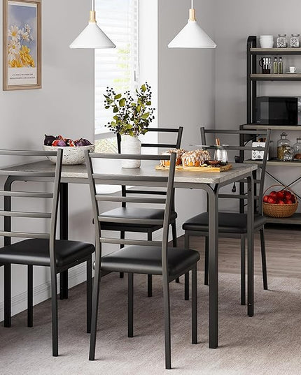 IDEALHOUSE Dining Table for 4, Small Table and Chairs Set of 4, Dinette Set for 4, Square Dinner Table Set, 3 Piece Kitchen & Dining Room Sets for Small Space (Grey, Dining Table with 4 Chairs) - LeafyLoom