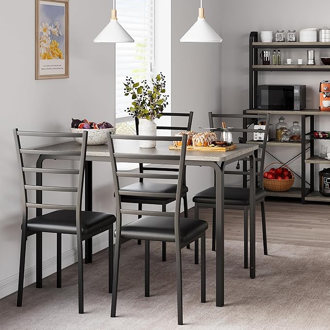 IDEALHOUSE Dining Table for 4, Small Table and Chairs Set of 4, Dinette Set for 4, Square Dinner Table Set, 3 Piece Kitchen & Dining Room Sets for Small Space (Grey, Dining Table with 4 Chairs) - LeafyLoom