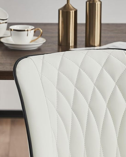YOUNIKE White Dining Chairs set of 2 with High Backs Mid Century Modern Kitchen & Dining Room Chairs PU Faux Leather Upholstered sillas de comedor Comfortable Large Padded Accent Chair with Metal Legs - LeafyLoom