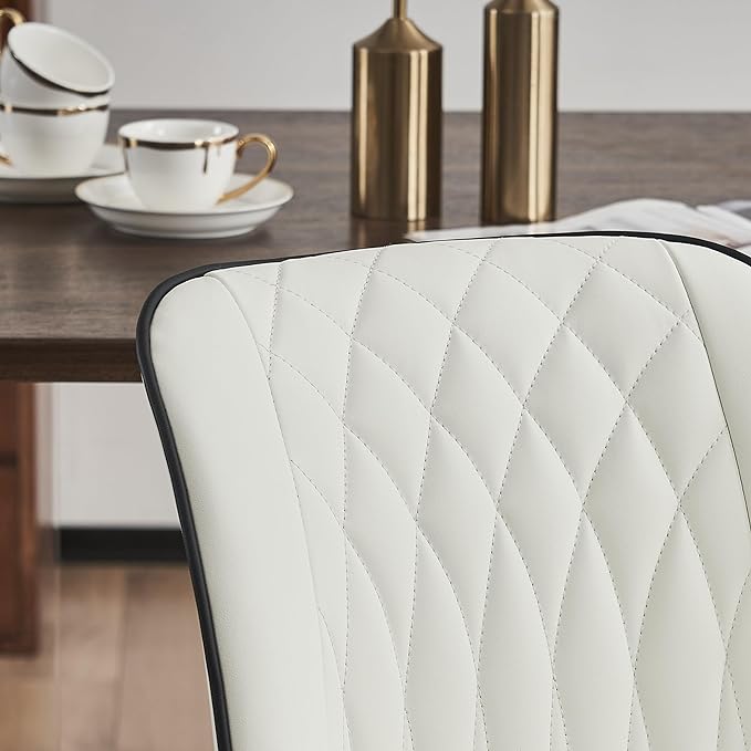 YOUNIKE White Dining Chairs set of 2 with High Backs Mid Century Modern Kitchen & Dining Room Chairs PU Faux Leather Upholstered sillas de comedor Comfortable Large Padded Accent Chair with Metal Legs - LeafyLoom