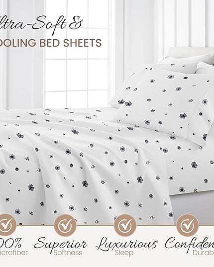 Linen Market 3 Piece Twin Bedding Sheet Set (Navy Blue Flowers) - Sleep Better Than Ever with These Ultra-Soft & Cooling Bed Sheets for Your Twin Size Bed - Deep Pocket Fits 16" Mattress - LeafyLoom