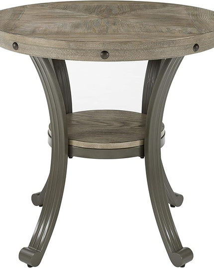 Powell Pewter Metal and Rustic Wood Side Table Franklin Dining - LeafyLoom