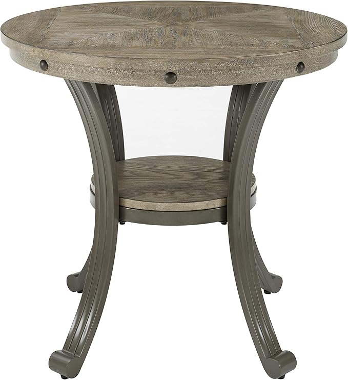 Powell Pewter Metal and Rustic Wood Side Table Franklin Dining - LeafyLoom