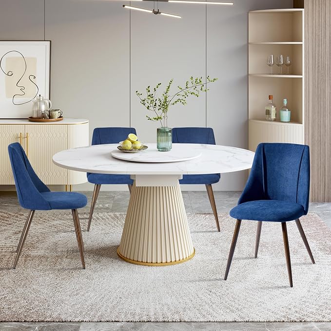 FurnitureR Dining Chairs Set of 2, Upholstered Side Chairs Fabric Armless Living Room Accent Chair with Soft Seat/Metal Legs, Mid-Back Chairs for Home Kitchen Restaurant, Dark Blue - LeafyLoom