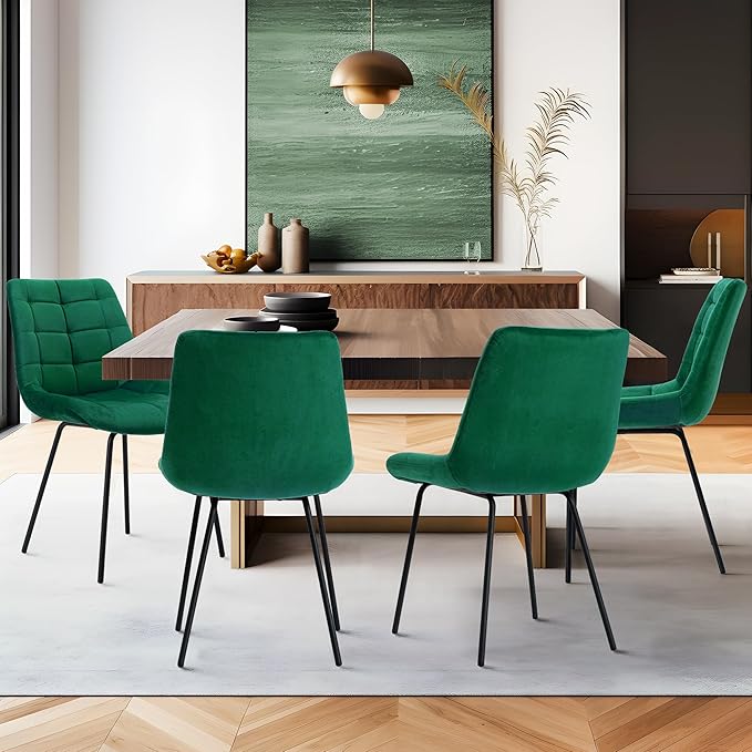 NicBex Velvet Dining Chairs, Upholstered Reception Chairs, Tufted Accent Chair with Metal Legs for Home Kitchen, Living Room, Set of 2, Green - LeafyLoom