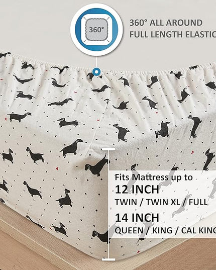 Comfort Spaces Cotton Flannel Breathable Warm, Deep Pocket Sheets with Pillow Case Bedding, Queen, Black Dog 4 Piece - LeafyLoom
