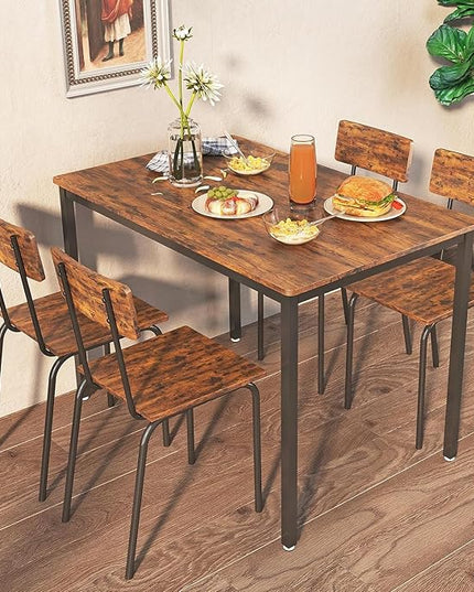 4 Chairs Dining Table Set for 4-8, Modern Space Saving Kitchen Desk, Wooden Industrial Style Farmhouse, 43", Brown - LeafyLoom