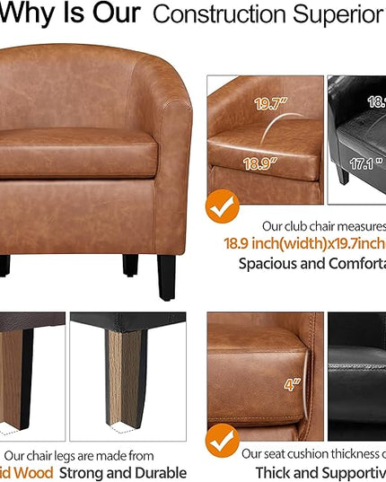 Yaheetech Accent Chair with Ottoman Footstool, PU Leather Modern Upholstered Soft Barrel Chair, Comfy Club Armchair and Footrest Set for Living Room/Bedroom/Reading Room/Guestroom, Brown - LeafyLoom