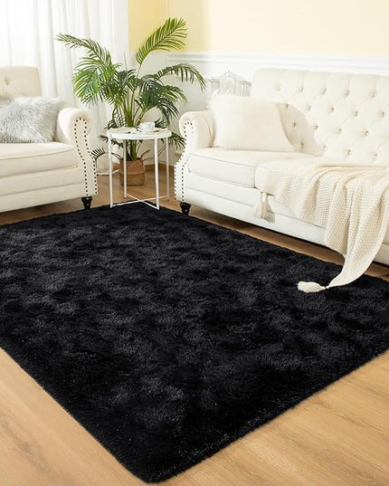 Softlife Rug for Living Room 5.3x7.6 Feet Area Rug for Bedroom Super Soft Shaggy Rugs for Kids Room Fluffy Fuzzy Carpets Long Plush Bedside Rug Nursery Christmas Home Decoration for Boys Girls, Black - LeafyLoom