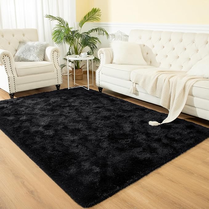 Softlife Rug for Living Room 5.3x7.6 Feet Area Rug for Bedroom Super Soft Shaggy Rugs for Kids Room Fluffy Fuzzy Carpets Long Plush Bedside Rug Nursery Christmas Home Decoration for Boys Girls, Black - LeafyLoom
