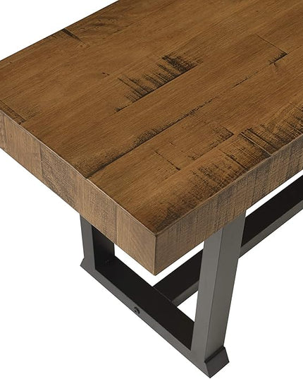 Walker Edison Protrero Urban Industrial Solid Wood and Metal Dining Bench, 60 Inch, Rustic Oak - LeafyLoom