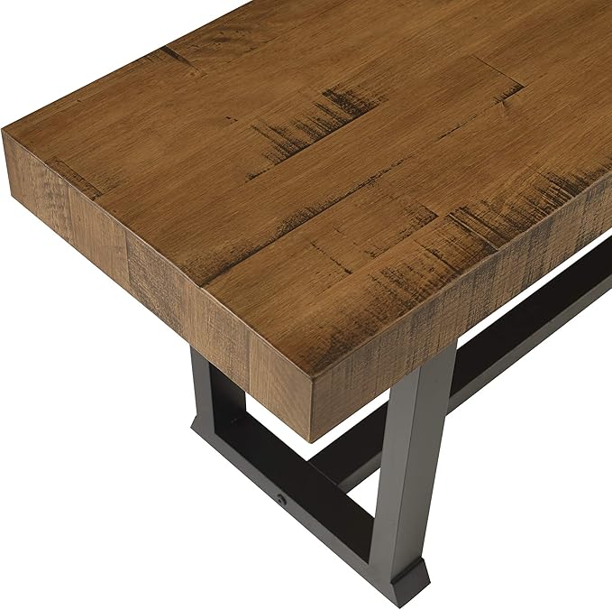 Walker Edison Protrero Urban Industrial Solid Wood and Metal Dining Bench, 60 Inch, Rustic Oak - LeafyLoom