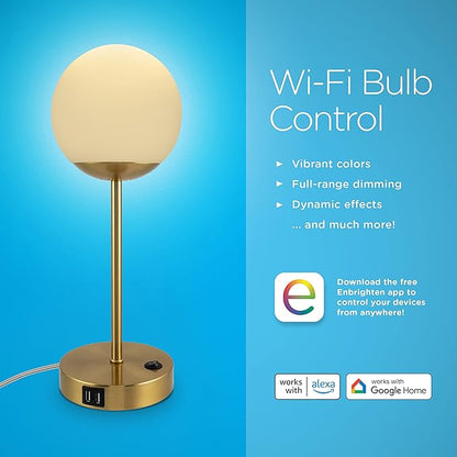 Enbrighten Bedside Decor Lamp Tabletop Wi-FI Dimmable Color Changing Music-Sync 2-Port USB-charging Station 2.4A Dorm Bedroom Home Office Living Room Compatible with Alexa 62433 Brass - LeafyLoom