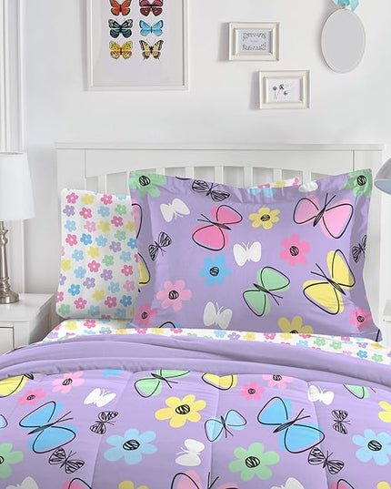 Dream Factory Sweet Butterfly Ultra Soft Microfiber Girls Comforter Set, Purple, Twin - LeafyLoom
