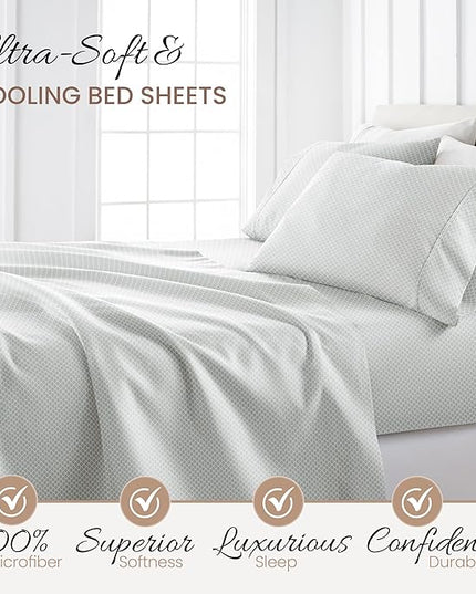 4 Piece King Bedding Sheet Set (Gray Scallops) - Sleep Better Than Ever with These Ultra-Soft & Cooling Bed Sheets for Your King Size Bed - Deep Pocket Fits 16" Mattress - LeafyLoom