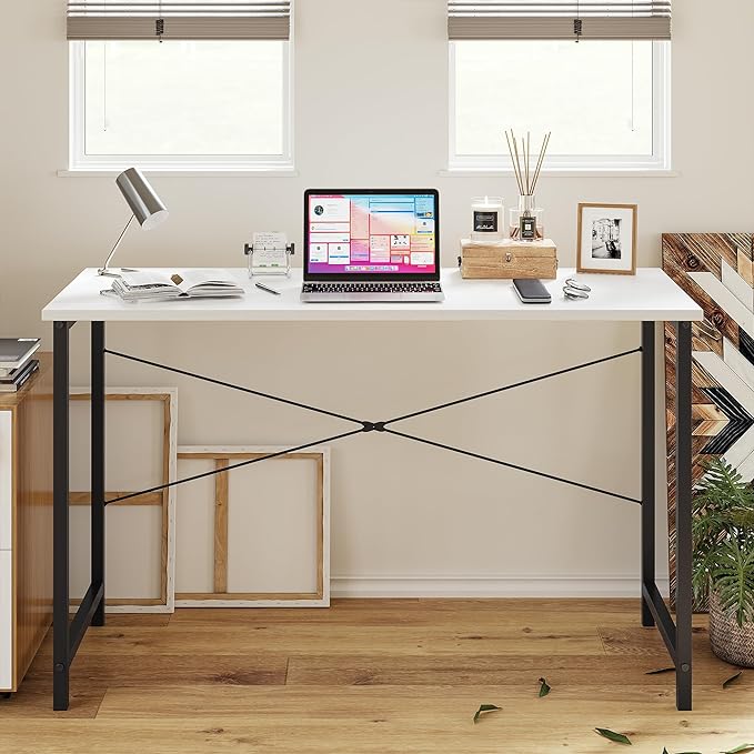CubiCubi Computer Desk, 47 inch Home Office Desk, Modern Simple Style PC Table for Home, Office, Study, Writing, White - LeafyLoom