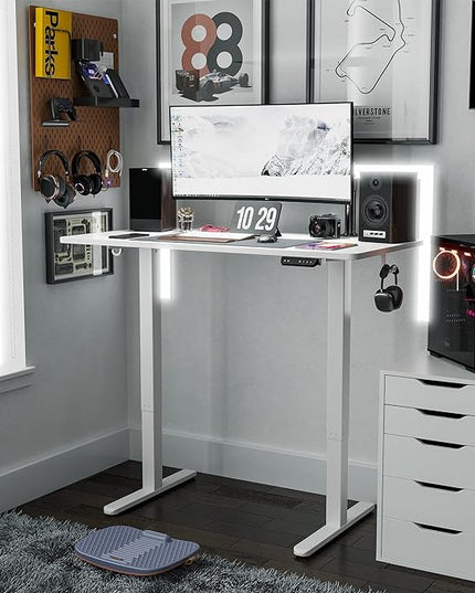 FEZIBO Electric Standing Desk, 40 x 24 Inches Height Adjustable Stand up Desk, Sit Stand Home Office Desk, Computer Desk, White - LeafyLoom