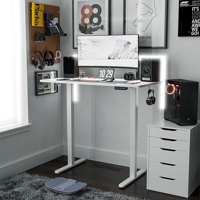 FEZIBO Electric Standing Desk, 40 x 24 Inches Height Adjustable Stand up Desk, Sit Stand Home Office Desk, Computer Desk, White - LeafyLoom