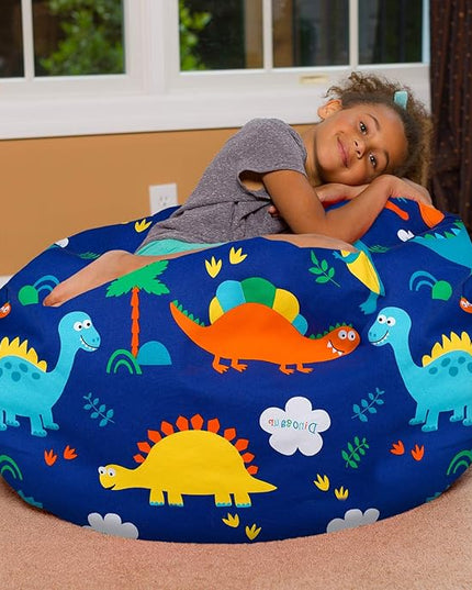 Posh Creations Bean Bag Chair for Kids, Teens, and Adults Includes Removable and Machine Washable Cover, Canvas Dinos on Blue, 38in - Large - LeafyLoom