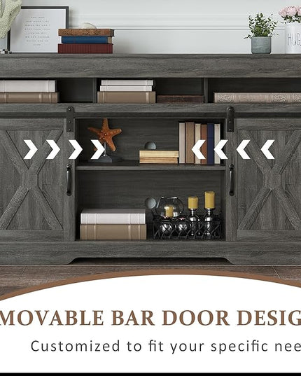 farmhouse 65+ Inch TV Stand, Tall Entertainment Center for Living Room, Bedroom, Dark Grey - LeafyLoom